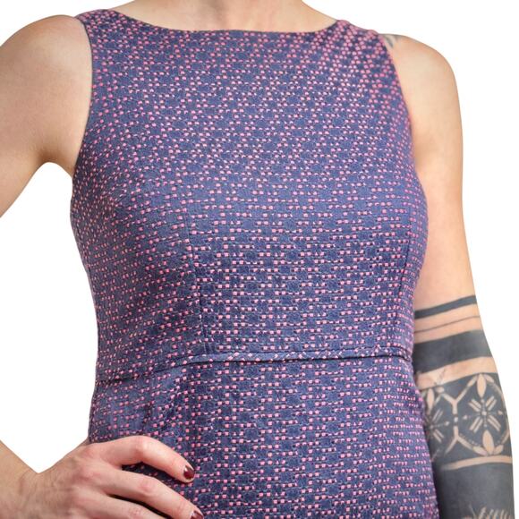 Women's LOFT Navy & Pink Sleeveless High Neck Tweed Dress - Size 4P - Picture 5 of 8